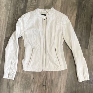 Express Collared Zip Button Jacket White S/P Pockets Long Sleeve Casual